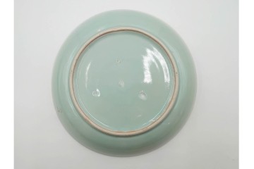 江戸期　古伊万里　青磁　色絵　約20cm　6.4寸　上品な絵付けが美しい中皿5枚セット　(R-084799)