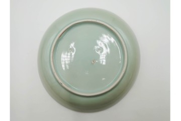 江戸期　古伊万里　青磁　色絵　約20cm　6.4寸　上品な絵付けが美しい中皿5枚セット　(R-084799)