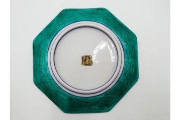 三ツ井為吉　九谷焼　吉田屋絵変　約17cm　5.6寸　共箱付　八角形の銘々皿5枚セット　(R-084800)　