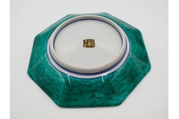 三ツ井為吉　九谷焼　吉田屋絵変　約17cm　5.6寸　共箱付　八角形の銘々皿5枚セット　(R-084800)　