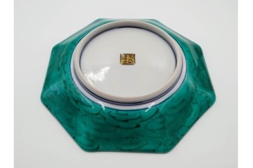 三ツ井為吉　九谷焼　吉田屋絵変　約17cm　5.6寸　共箱付　八角形の銘々皿5枚セット　(R-084800)　