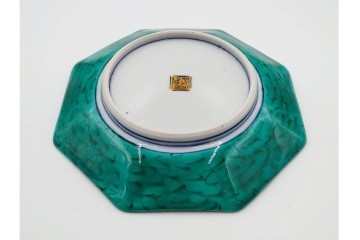 三ツ井為吉　九谷焼　吉田屋絵変　約17cm　5.6寸　共箱付　八角形の銘々皿5枚セット　(R-084800)　