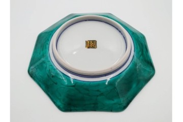 三ツ井為吉　九谷焼　吉田屋絵変　約17cm　5.6寸　共箱付　八角形の銘々皿5枚セット　(R-084800)　