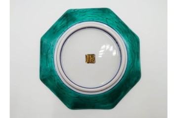三ツ井為吉　九谷焼　吉田屋絵変　約17cm　5.6寸　共箱付　八角形の銘々皿5枚セット　(R-084800)　