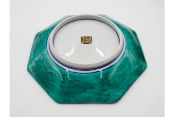 三ツ井為吉　九谷焼　吉田屋絵変　約17cm　5.6寸　共箱付　八角形の銘々皿5枚セット　(R-084800)　