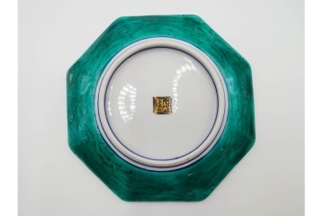 三ツ井為吉　九谷焼　吉田屋絵変　約17cm　5.6寸　共箱付　八角形の銘々皿5枚セット　(R-084800)　