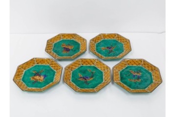 三ツ井為吉　九谷焼　吉田屋絵変　約17cm　5.6寸　共箱付　八角形の銘々皿5枚セット　(R-084800)　