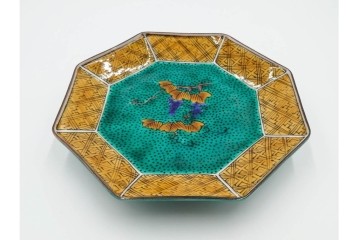 三ツ井為吉　九谷焼　吉田屋絵変　約17cm　5.6寸　共箱付　八角形の銘々皿5枚セット　(R-084800)　