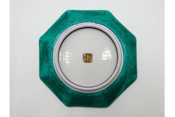 三ツ井為吉　九谷焼　吉田屋絵変　約17cm　5.6寸　共箱付　八角形の銘々皿5枚セット　(R-084800)　