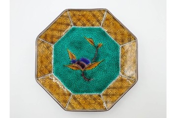 三ツ井為吉　九谷焼　吉田屋絵変　約17cm　5.6寸　共箱付　八角形の銘々皿5枚セット　(R-084800)　