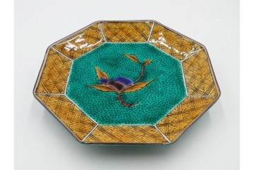 三ツ井為吉　九谷焼　吉田屋絵変　約17cm　5.6寸　共箱付　八角形の銘々皿5枚セット　(R-084800)　