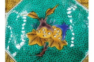 三ツ井為吉　九谷焼　吉田屋絵変　約17cm　5.6寸　共箱付　八角形の銘々皿5枚セット　(R-084800)　