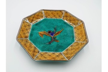 三ツ井為吉　九谷焼　吉田屋絵変　約17cm　5.6寸　共箱付　八角形の銘々皿5枚セット　(R-084800)　