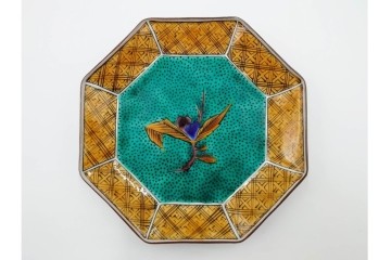 三ツ井為吉　九谷焼　吉田屋絵変　約17cm　5.6寸　共箱付　八角形の銘々皿5枚セット　(R-084800)　