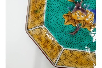 三ツ井為吉　九谷焼　吉田屋絵変　約17cm　5.6寸　共箱付　八角形の銘々皿5枚セット　(R-084800)　