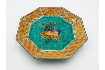 三ツ井為吉　九谷焼　吉田屋絵変　約17cm　5.6寸　共箱付　八角形の銘々皿5枚セット　(R-084800)　