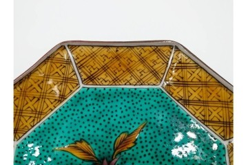 三ツ井為吉　九谷焼　吉田屋絵変　約17cm　5.6寸　共箱付　八角形の銘々皿5枚セット　(R-084800)　