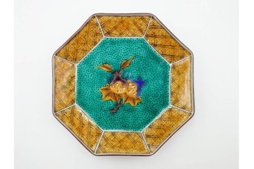 三ツ井為吉　九谷焼　吉田屋絵変　約17cm　5.6寸　共箱付　八角形の銘々皿5枚セット　(R-084800)　