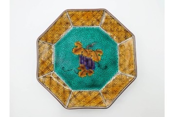 三ツ井為吉　九谷焼　吉田屋絵変　約17cm　5.6寸　共箱付　八角形の銘々皿5枚セット　(R-084800)　