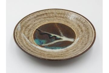 人間国宝　島岡達三　益子焼　象嵌　1尺皿　約31cm　流れるような美しい釉薬が美しい大皿　(R-084801)