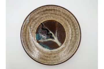 人間国宝　島岡達三　益子焼　象嵌　1尺皿　約31cm　流れるような美しい釉薬が美しい大皿　(R-084801)