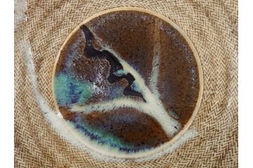 人間国宝　島岡達三　益子焼　象嵌　1尺皿　約31cm　流れるような美しい釉薬が美しい大皿　(R-084801)