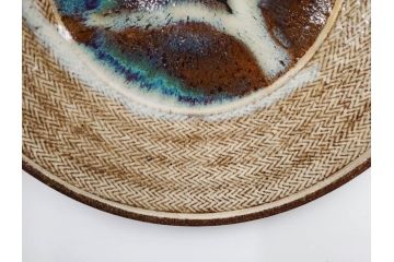人間国宝　島岡達三　益子焼　象嵌　1尺皿　約31cm　流れるような美しい釉薬が美しい大皿　(R-084801)