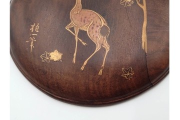時代物　雅趣ある意匠　酒井抱一筆　蒔絵　鹿に紅葉図の蓋付き硯　(R-084803)