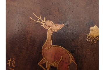 時代物　雅趣ある意匠　酒井抱一筆　蒔絵　鹿に紅葉図の蓋付き硯　(R-084803)