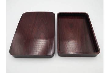 上質な木味　富作　紫檀製　艶やかな木目が映える硯箱　共箱付き　(R-084804)