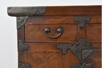 アジアンヴィンテージ　アンティーク調　蝶の羽をモチーフにしたシンメトリーデザインが魅力的な李朝箪笥　(R-084807)