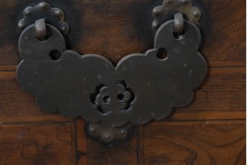 アジアンヴィンテージ　アンティーク調　蝶の羽をモチーフにしたシンメトリーデザインが魅力的な李朝箪笥　(R-084807)