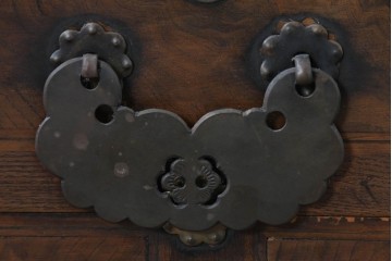 アジアンヴィンテージ　アンティーク調　蝶の羽をモチーフにしたシンメトリーデザインが魅力的な李朝箪笥　(R-084808)