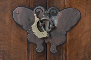 アジアンヴィンテージ　アンティーク調　蝶の羽をモチーフにしたシンメトリーデザインが魅力的な李朝箪笥　(R-084808)