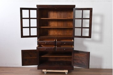 中古　美品　松本民芸家具　落ち着きのある洗練された佇まいが魅力のG-1型面取食器棚　定価約57万円相当　(R-084810)