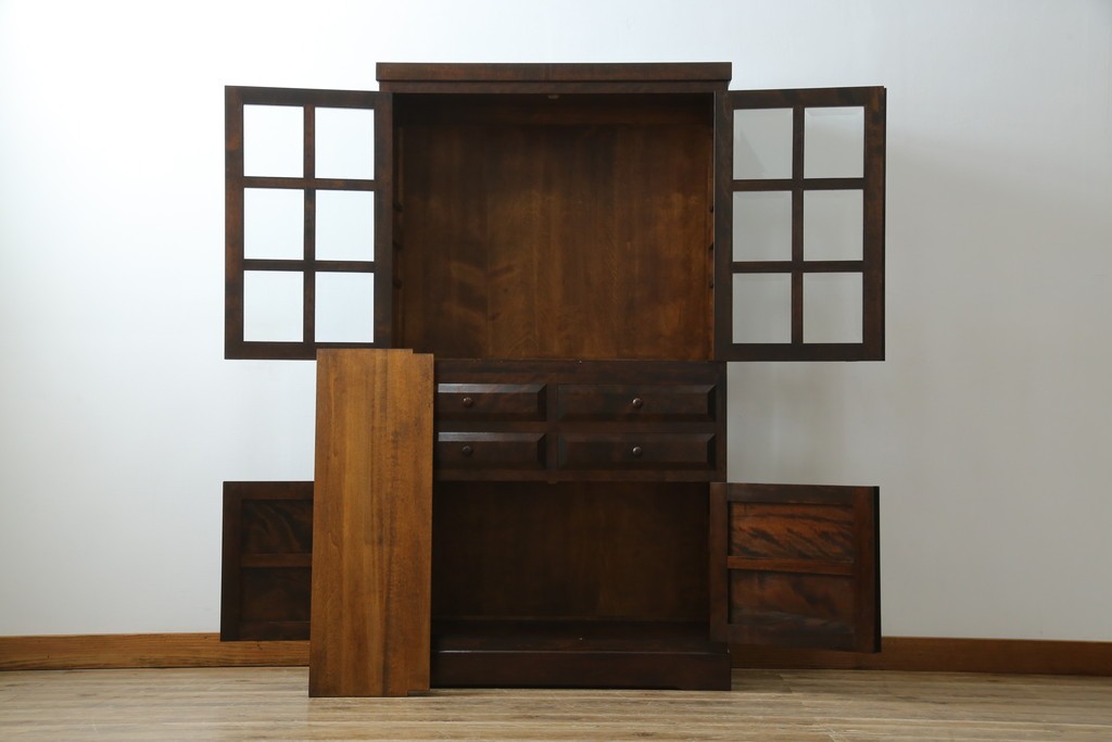 中古　美品　松本民芸家具　落ち着きのある洗練された佇まいが魅力のG-1型面取食器棚　定価約57万円　(R-084810)