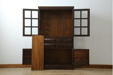 中古　美品　松本民芸家具　落ち着きのある洗練された佇まいが魅力のG-1型面取食器棚　定価約57万円　(R-084810)