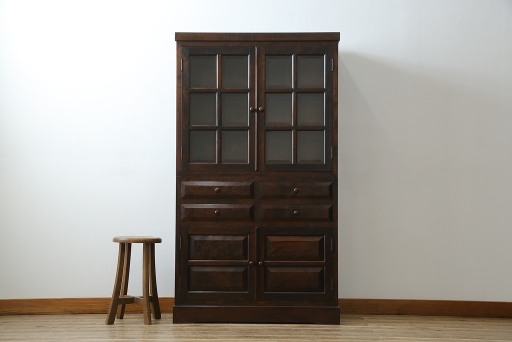 中古　美品　松本民芸家具　落ち着きのある洗練された佇まいが魅力のG-1型面取食器棚　定価約57万円　(R-084810)