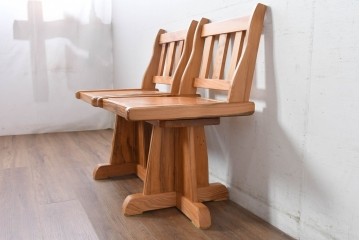 和製ビンテージ　美品　希少品　屋久杉　温もりと格調を備えた回転チェア2脚　セット定価約100万円相当　(R-084819)