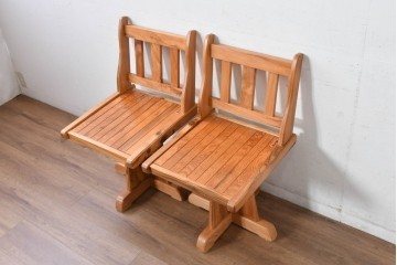 和製ビンテージ　美品　希少品　屋久杉　温もりと格調を備えた回転チェア2脚　セット定価約100万円相当　(R-084819)