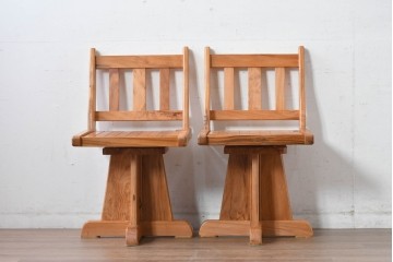和製ビンテージ　美品　希少品　屋久杉　温もりと格調を備えた回転チェア2脚　セット定価約100万円相当　(R-084819)