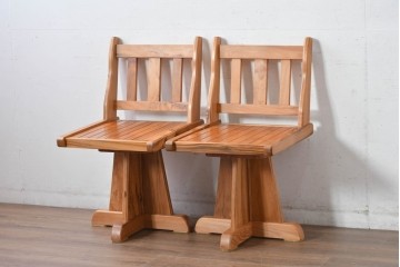 和製ビンテージ　美品　希少品　屋久杉　温もりと格調を備えた回転チェア2脚　セット定価約100万円相当　(R-084819)