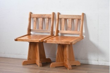 和製ビンテージ　美品　希少品　屋久杉　温もりと格調を備えた回転チェア2脚　セット定価約100万円相当　(R-084820)
