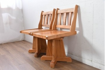 和製ビンテージ　美品　希少品　屋久杉　温もりと格調を備えた回転チェア2脚　セット定価約100万円相当　(R-084820)