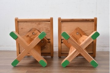 和製ビンテージ　美品　希少品　屋久杉　温もりと格調を備えた回転チェア2脚　セット定価約100万円相当　(R-084820)