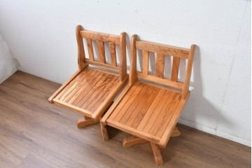 和製ビンテージ　美品　希少品　屋久杉　温もりと格調を備えた回転チェア2脚　セット定価約100万円相当　(R-084820)