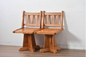 和製ビンテージ　美品　希少品　屋久杉　温もりと格調を備えた回転チェア2脚　セット定価約100万円相当　(R-084821)