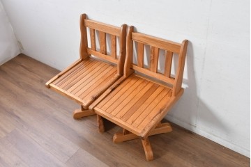 和製ビンテージ　美品　希少品　屋久杉　温もりと格調を備えた回転チェア2脚　セット定価約100万円相当　(R-084821)