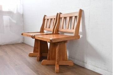 和製ビンテージ　美品　希少品　屋久杉　温もりと格調を備えた回転チェア2脚　セット定価約100万円相当　(R-084821)