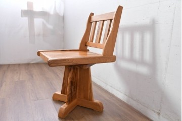 和製ビンテージ　美品　希少品　屋久杉　温もりと格調を備えた回転チェア2脚　セット定価約100万円相当　(R-084821)
